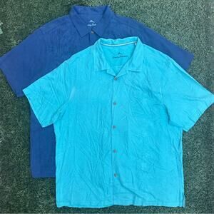 Lot of 2 Tommy Bahama Maui Border Camp Collar Tropical Hawaiian Silk Shirts XXL